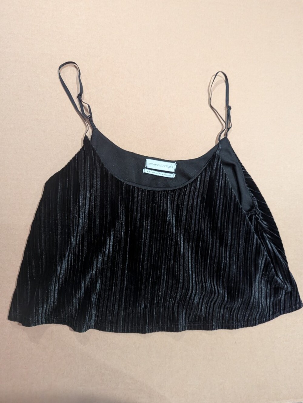 Urban Outfitters Top Black Pleated Velvet Plisse Cami Tank Sz M *NWOT